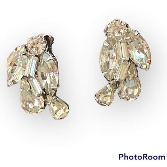 WEISS RHINESTONE EARRINGS WEDDING BRIDE HOMECOMING CLIPS - Picture 4 of 9